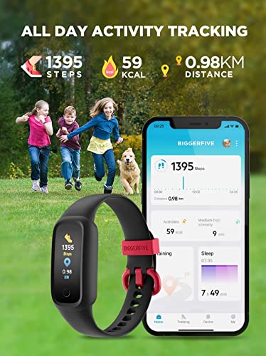 BIGGERFIVE Vigor 2 L Kids Fitness Tracker Watch for Boys Girls Ages 5-15, IP68 Waterproof, Activity Tracker, Pedometer, Heart Rate Sleep Monitor, Calorie Step Counter Watch, Black