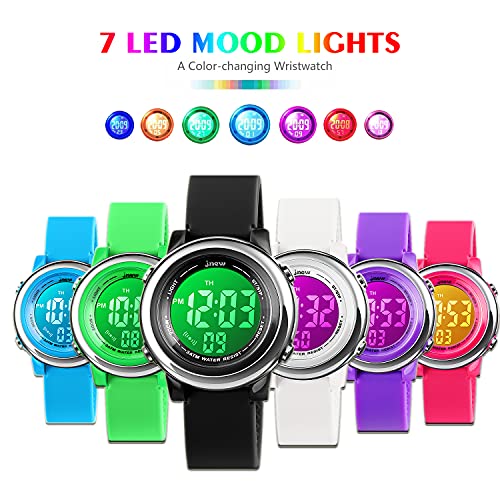 VenSten Kids Digital Sport Watch for Boys Girls, Kid Electrical Outdoor Waterproof Watches with Stopwatch Alarm 7 Color LED Luminescent for Youth Childrens - Blue
