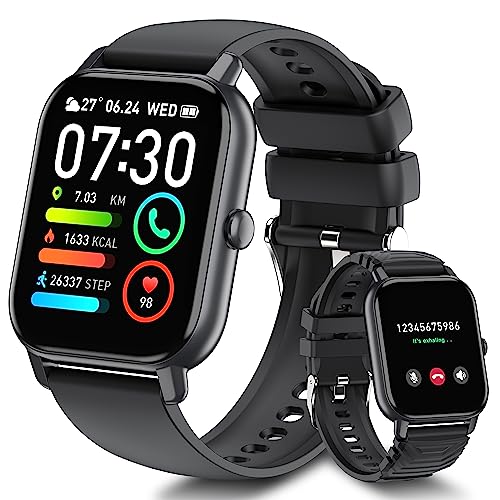 Smart Watch for Men Answer/Make Call, 1.85'' Screen Fitness Watch with Heart Rate, Sleep Monitor, IP68 Waterproof Blood Oxygen Sports Smartwatch, Fitness Activity Tracker Step Counter for Android IOS