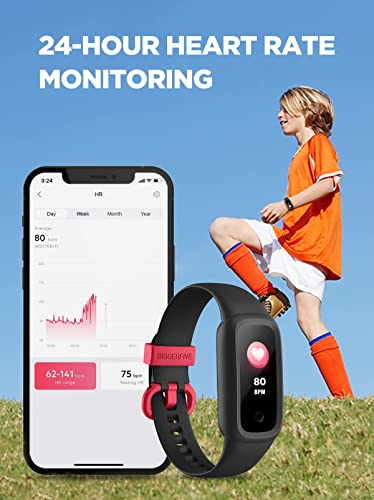 BIGGERFIVE Vigor 2 L Kids Fitness Tracker Watch for Boys Girls Ages 5-15, IP68 Waterproof, Activity Tracker, Pedometer, Heart Rate Sleep Monitor, Calorie Step Counter Watch, Black