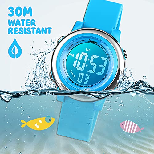VenSten Kids Digital Sport Watch for Boys Girls, Kid Electrical Outdoor Waterproof Watches with Stopwatch Alarm 7 Color LED Luminescent for Youth Childrens - Blue