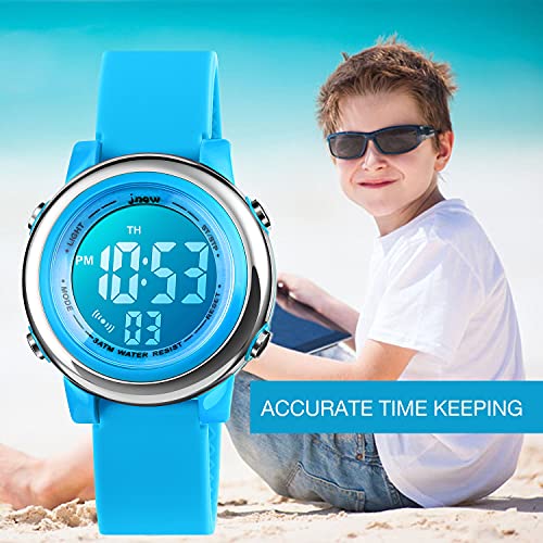 VenSten Kids Digital Sport Watch for Boys Girls, Kid Electrical Outdoor Waterproof Watches with Stopwatch Alarm 7 Color LED Luminescent for Youth Childrens - Blue
