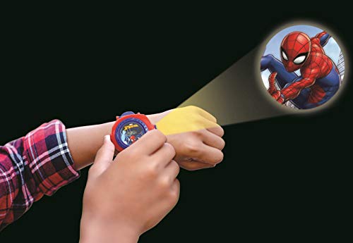 LEXIBOOK DMW050SP Adjustable Projection Watch Digital Screen, 20 Images of Spider-Man and his Friends, for Children/Boys-Red and Blue