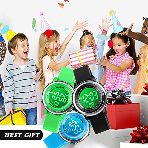 VenSten Kids Digital Sport Watch for Boys Girls, Kid Electrical Outdoor Waterproof Watches with Stopwatch Alarm 7 Color LED Luminescent for Youth Childrens - Blue
