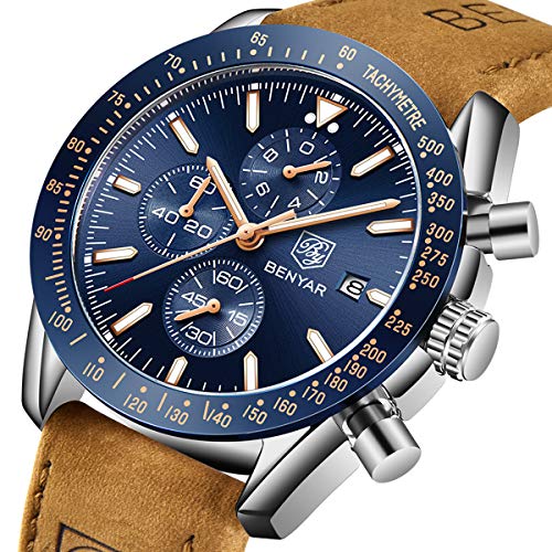 BENYAR Watches for Men Chronograph Analogue Quartz Movement Wrist Watch Fashion Business Sports Watch 30M Waterproof Scratchproof Stylish Elegant Gifts for Men