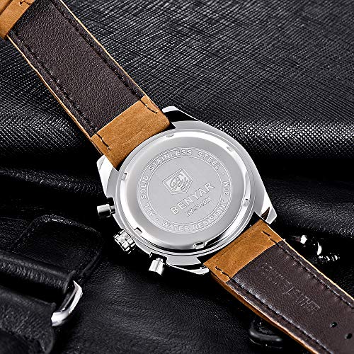 BENYAR Watches for Men Chronograph Analogue Quartz Movement Wrist Watch Fashion Business Sports Watch 30M Waterproof Scratchproof Stylish Elegant Gifts for Men