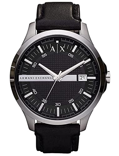 Armani Exchange Watch for Men, Three Hand Date Movement, 46 mm Silver / Steel Stainless Steel Case with a Leather Strap, AX2101