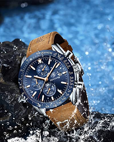 BY BENYAR Mens Watch Chronograph Watches Men Date Analog Quartz Movement Leather Band Stylish Sports Designer Wrist Watch 30M Waterproof Elegant Gift for Men…
