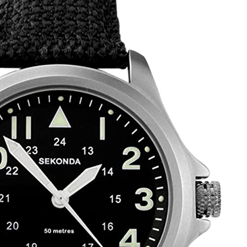Sekonda Men's Quartz Watch with Black Dial Analogue Display and Black Nylon Strap 3347.27