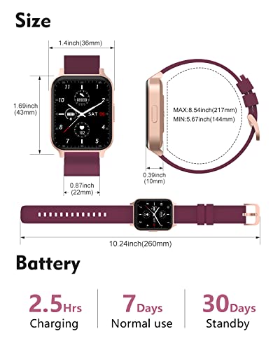 Cloudpoem Smart Watch 1.69 inch Touch Screen Smart Watches for Women Men IP68 Waterproof Fitness Tracker Pedometer Watch with Heart Rate Monitor SpO2 Sleep Tracker 24 Training Modes for Android iOS