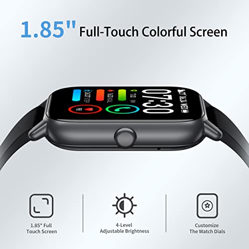 Smart Watch for Men Answer/Make Call, 1.85'' Screen Fitness Watch with Heart Rate, Sleep Monitor, IP68 Waterproof Blood Oxygen Sports Smartwatch, Fitness Activity Tracker Step Counter for Android IOS