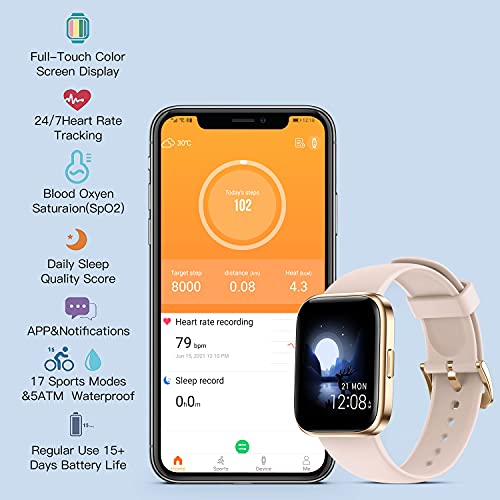 AcclaFit Smart Watch Fitness Tracker with 24/7 Heart Rate, Blood Oxygen Blood Pressure and Sleep Monitor, Full Touch 5 ATM Waterproof Smartwatch, Step Counter Watch for Women Men Kids