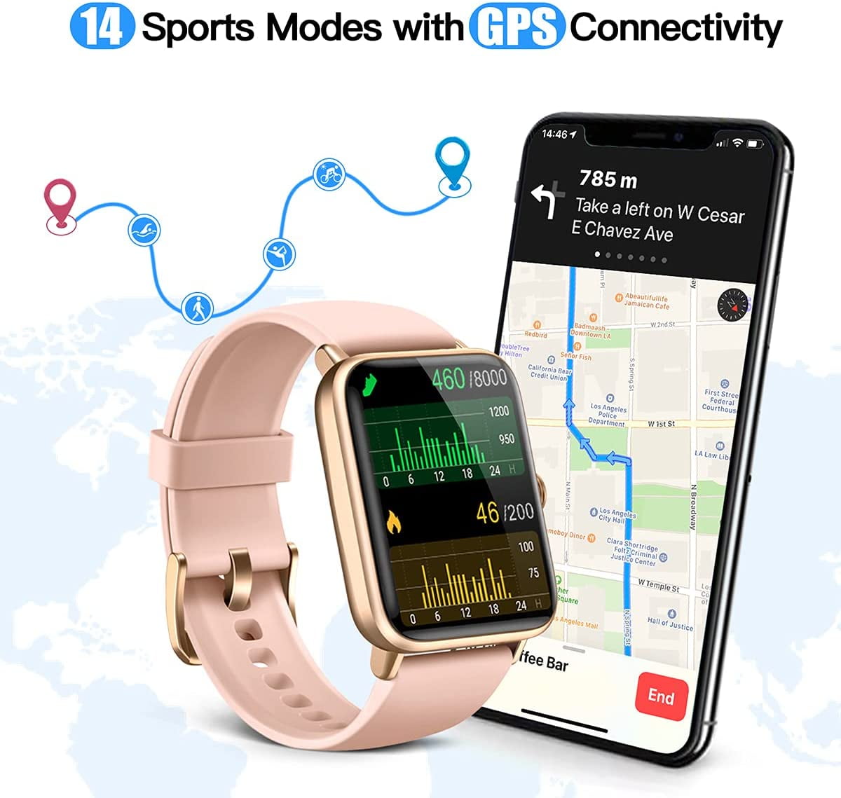 Pink Smartwatch with Heart Rate Monitor