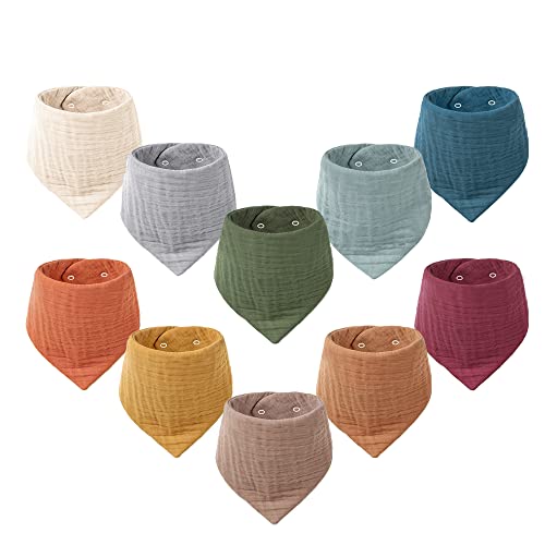 10-Pack Konssy Muslin Baby Bandana Bibs