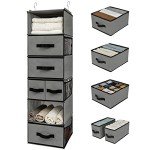 6 Shelf Hanging Closet Organizer with Drawers - Grey