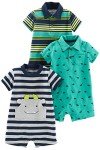 3-Pack Baby Boys' Rompers - Dinosaurs & Stripes