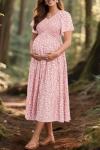 Pink Floral Maternity Dress for Baby Showers