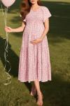 Pink Floral Maternity Dress for Baby Showers