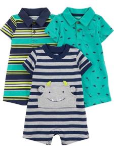 3-Pack Baby Boys' Rompers - Dinosaurs & Stripes