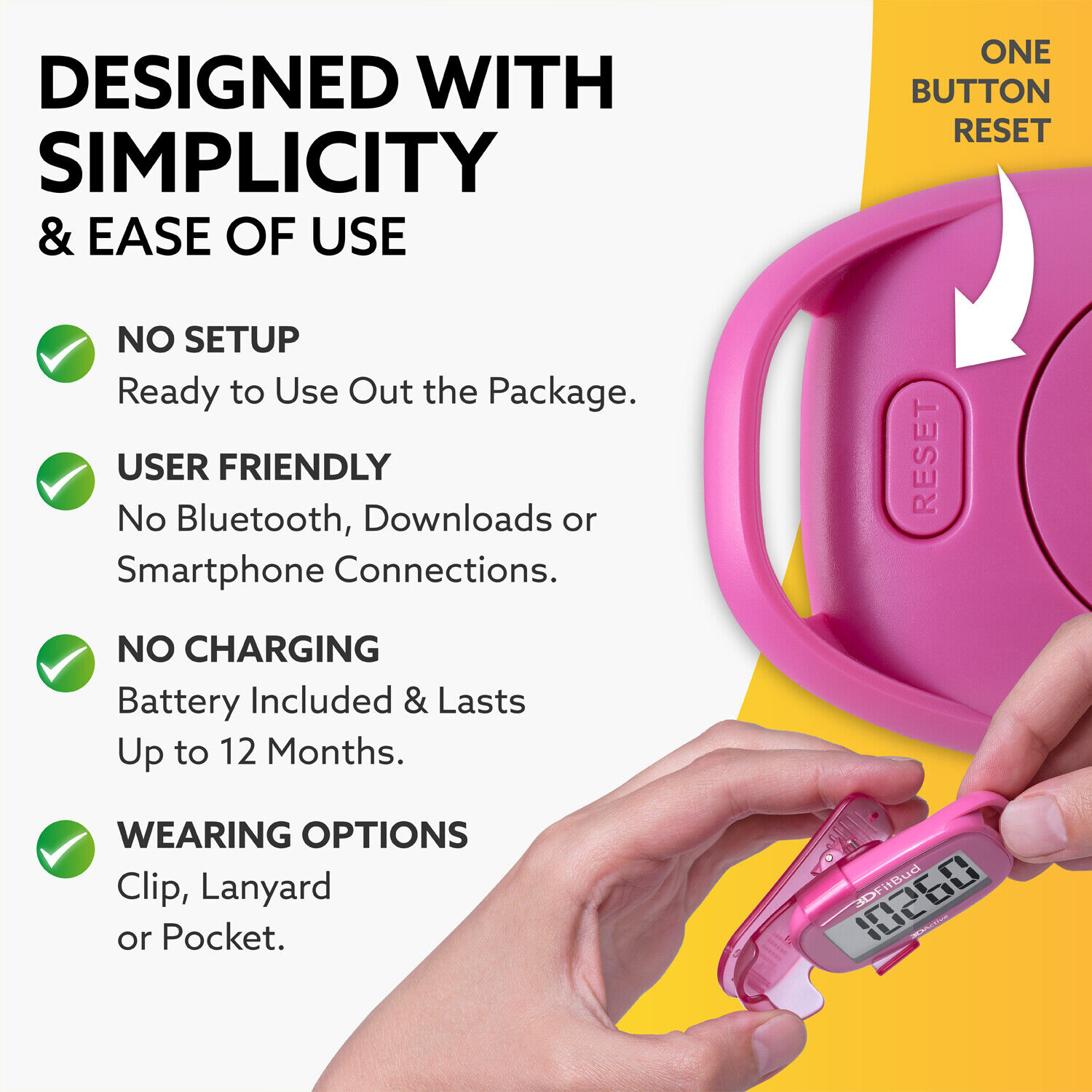 3DFitBud 3D Pedometer with Clip and Lanyard
