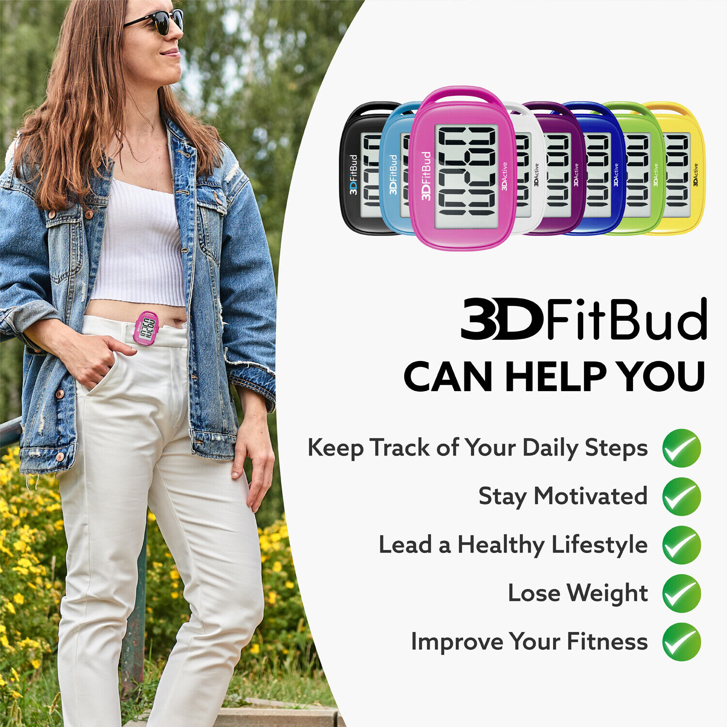 3DFitBud 3D Pedometer with Clip and Lanyard