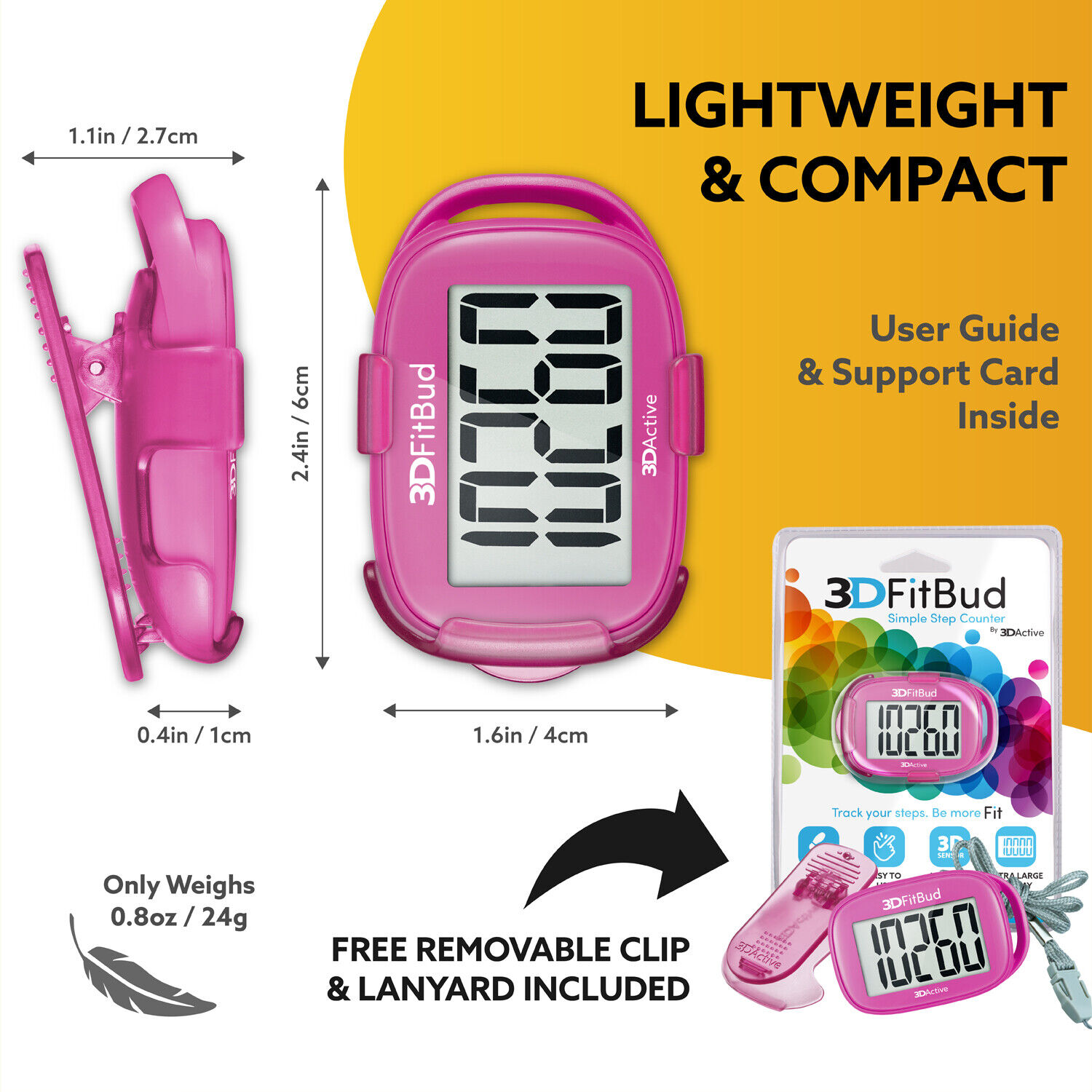 3DFitBud 3D Pedometer with Clip and Lanyard