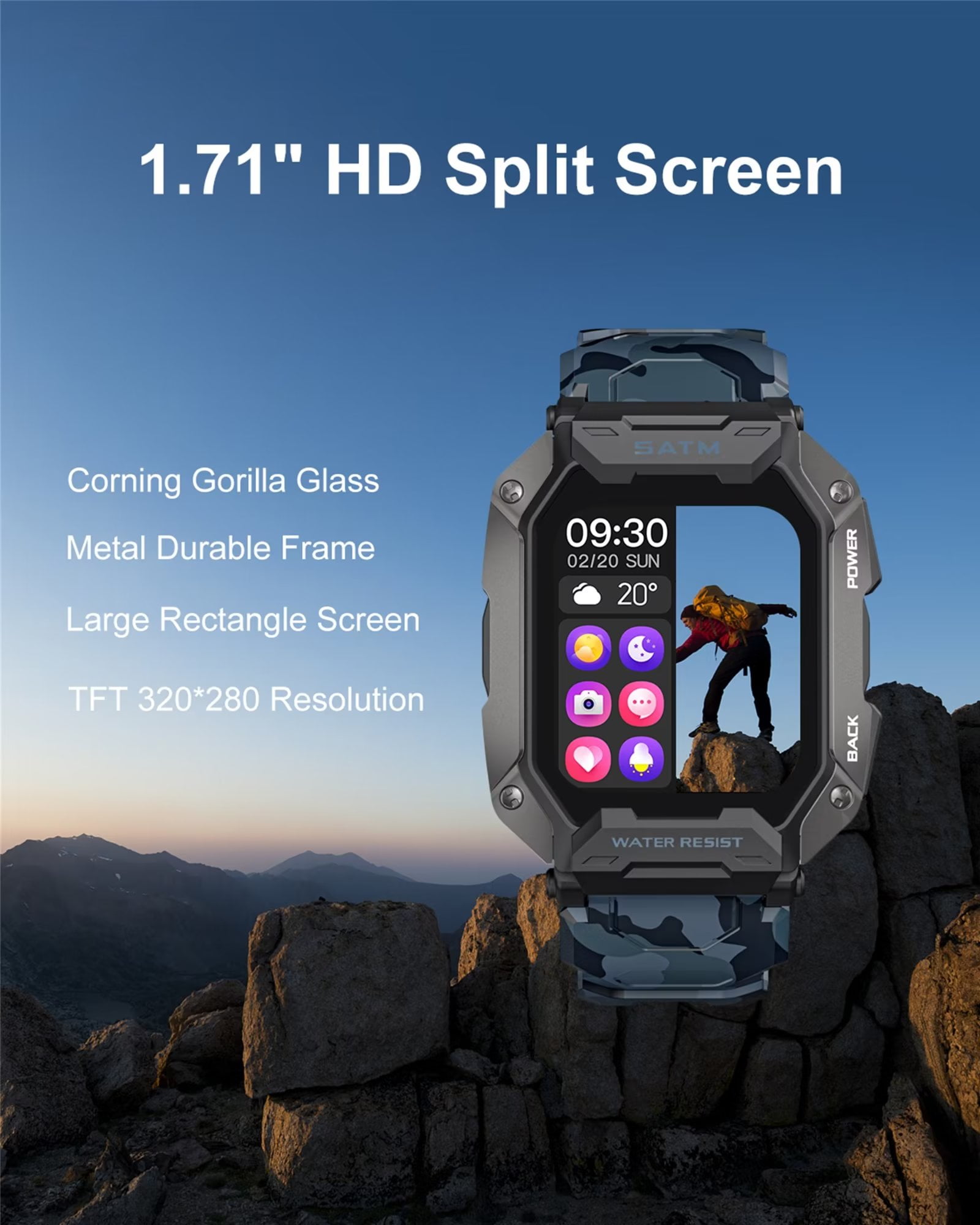 LIGE Military Smartwatch for Men - Black