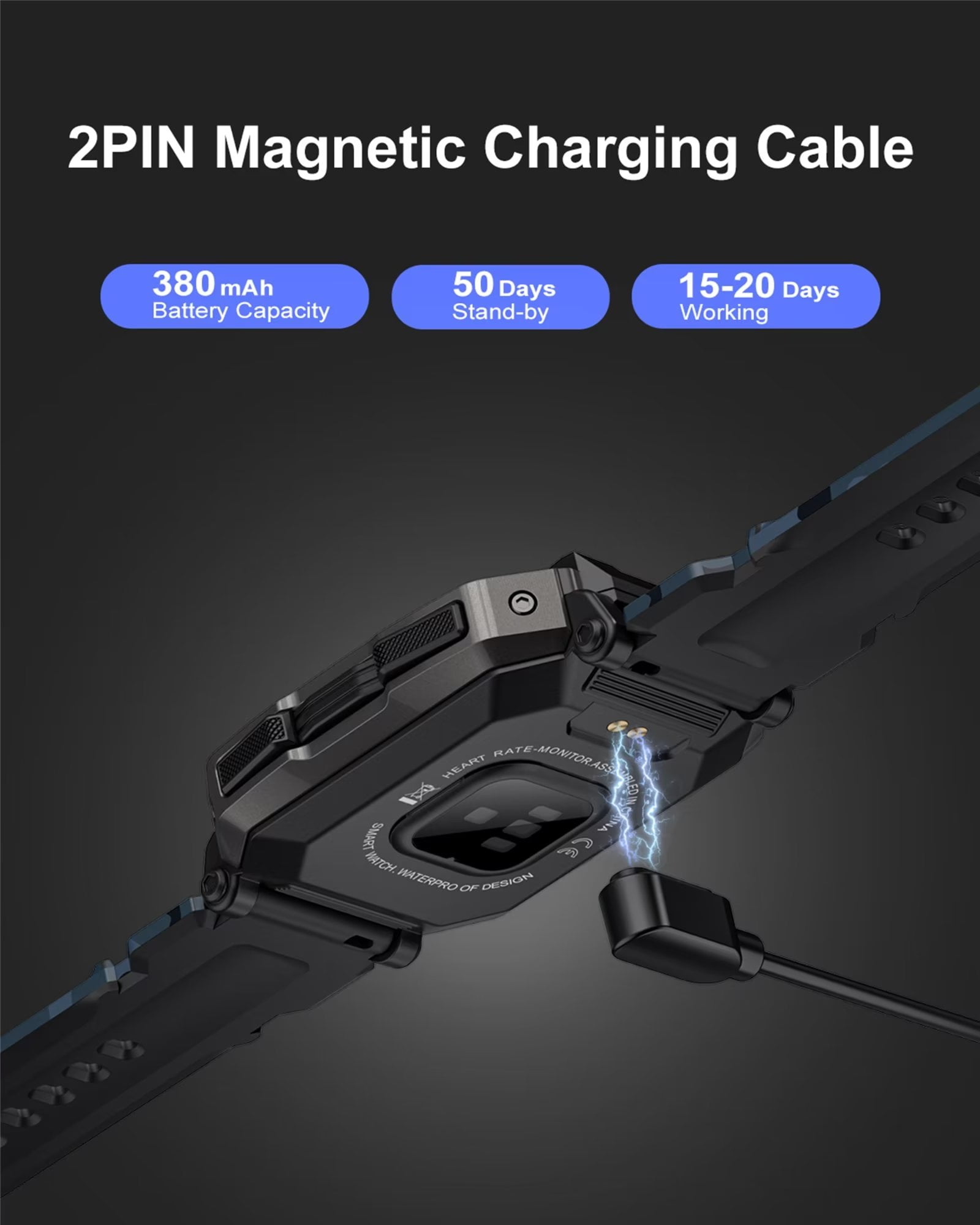 LIGE Military Smartwatch for Men - Black