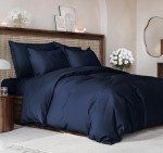 Duvet Cover Queen Size Set - Extra Soft Queen Size Duvet Cover 90 x 90 with 2 Pillow Shams - Hotel Luxury Easy Care and Fade Free w/ Zipper Closures & Ties - Comfy Breathable Bedding Set (Navy Blue)