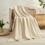 EMME Cotton Bed Blanket Soft Muslin Boho Bedding Lightweight Breathable Twin Blanket All Season Gauze Blanket, Light Tan