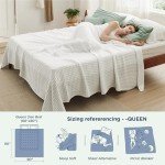 Bedsure Cooling Cotton Waffle Queen Size Blanket - Lightweight Breathable Spring Blanket of Rayon Derived from Bamboo for Hot Sleepers, Luxury Throws for Bed, Couch and Sofa, Ivory, 90x90 Inches