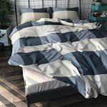 Cotton Grid Plaid Duvet Cover Set Queen Modern Reversible Checkered Bedding Set Hotel Quality 3 Pieces Duvet Comforter Cover Luxury Soft Zipper Closure Bedding Collection (NO Comforter)