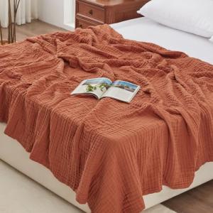 Love's cabin 6 Layer 100% Cotton Muslin Blanket, 108"x90" Muslin King Size Blanket for Bed Couch, Lightweight and Breathable Cotton Gauze for Adult, Orange