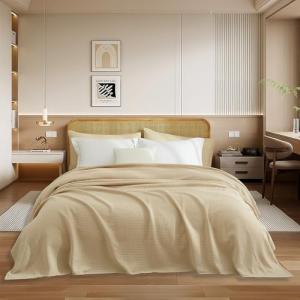 REYOS Khaki King Size Throw Blankets Washable for Bed, Couches, Office Lightweight Checked Travel Blanket Versatile Sofa Throws for Napping, 104''x90''