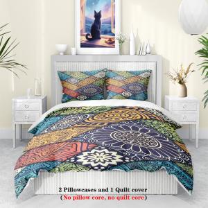 3pcs Bohemian style pattern print duvet cover set,queen, king, double bed, bedroom,hotel (1*Duvet Cover + 2*Pillowcase, NO Core)