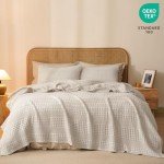 PHF 100% Cotton Waffle Weave Blanket King Size, Soft Lightweight Breathable Cozy Blankets for Bed, Luxury Aesthetic Woven Bedding for Home Decor, 108"x90", Oatmeal