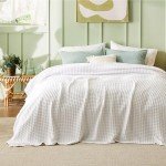 Bedsure Cooling Cotton Waffle Queen Size Blanket - Lightweight Breathable Spring Blanket of Rayon Derived from Bamboo for Hot Sleepers, Luxury Throws for Bed, Couch and Sofa, Ivory, 90x90 Inches