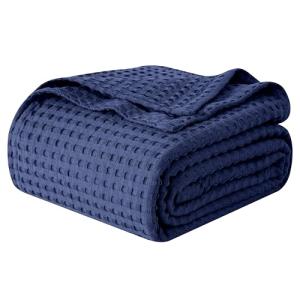 Elegant Comfort Premium 100% Cotton Waffle Blanket - Lightweight Breathable Waffle Weave Bed Blanket - Soft and Warm All Season Blanket for Couch, Sofa and Bed, King Size 90x108 Inches, Navy Blue