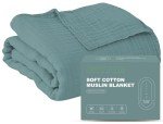 Cosy Family 4 Layer Muslin Bed Blanket - Breathable and Lightweight Gauze Boho Blanket for Spring, Soft 100% Cotton Muslin Blanket, Green, 55x80 Inches