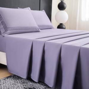 DCSKY Queen Bed Sheets Set, Soft Breathable Bedding Sheet Set, Sheets Set with 16" Deep Pocket Design (4 Pieces, Queen, Purple)
