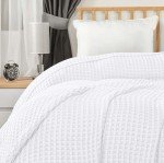 Utopia Bedding White 100% Cotton Waffle Blanket 300 GSM [Queen - 90x90 Inch] Soft Lightweight Breathable Bed Blanket for All Season