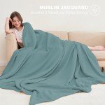 Cosy Family 4 Layer Muslin Bed Blanket - Breathable and Lightweight Gauze Boho Blanket for Spring, Soft 100% Cotton Muslin Blanket, Green, 55x80 Inches
