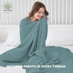 Cosy Family 4 Layer Muslin Bed Blanket - Breathable and Lightweight Gauze Boho Blanket for Spring, Soft 100% Cotton Muslin Blanket, Green, 55x80 Inches