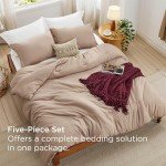 Bedsure King Comforter Set with Throw Blanket - 5 Pieces Boho Bedding, Down Alternative Bed in a Bag，Warm Taupe Bed Set with Comforter, Pillow Shams, Throw Pillow, Chenille Blanket