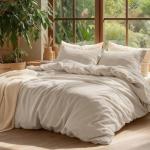 Bedsure 100% Washed Cotton Duvet Cover King Size - Oatmeal Minimalist Cotton Duvet Cover Linen Like for All Seasons - GentleSoft™ Plain Simple Bedding (Oatmeal, King, 104"x90")