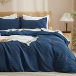 PHF Waffle Weave Duvet Cover Set Queen Size, No Snagging Ultra Soft Luxury Textured Breathable Comforter Cover for All Season 3pcs, Durable Bedding Duvet Set with 2 Pillow Shams, 90"x90", Navy Blue