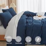 PHF Waffle Weave Duvet Cover Set Queen Size, No Snagging Ultra Soft Luxury Textured Breathable Comforter Cover for All Season 3pcs, Durable Bedding Duvet Set with 2 Pillow Shams, 90"x90", Navy Blue