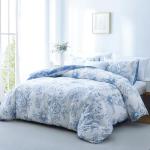 BOLINLIVING Floral Duvet Cover Queen Size 3 Pieces, Flower Duvet Cover with 2 Pillow Shams, Soft Floral Bedding Set White and Blue for All Season, Breathable, Zipper Closure…