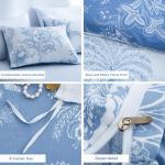 BOLINLIVING Floral Duvet Cover Queen Size 3 Pieces, Flower Duvet Cover with 2 Pillow Shams, Soft Floral Bedding Set White and Blue for All Season, Breathable, Zipper Closure…