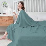 Cosy Family 4 Layer Muslin Bed Blanket - Breathable and Lightweight Gauze Boho Blanket for Spring, Soft 100% Cotton Muslin Blanket, Green, 55x80 Inches